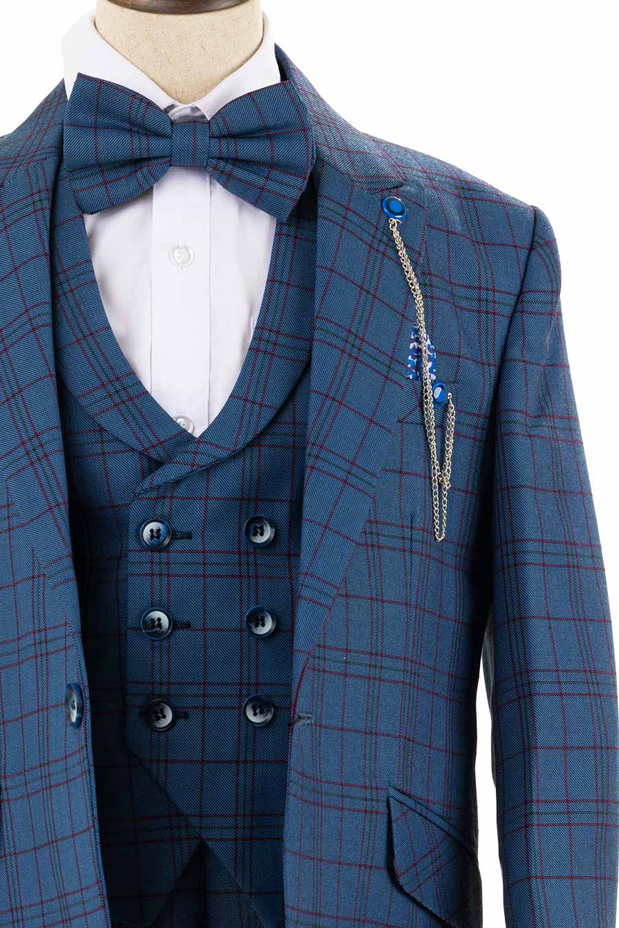 BJ2022-4 Plaid Blue Suit - Image 3