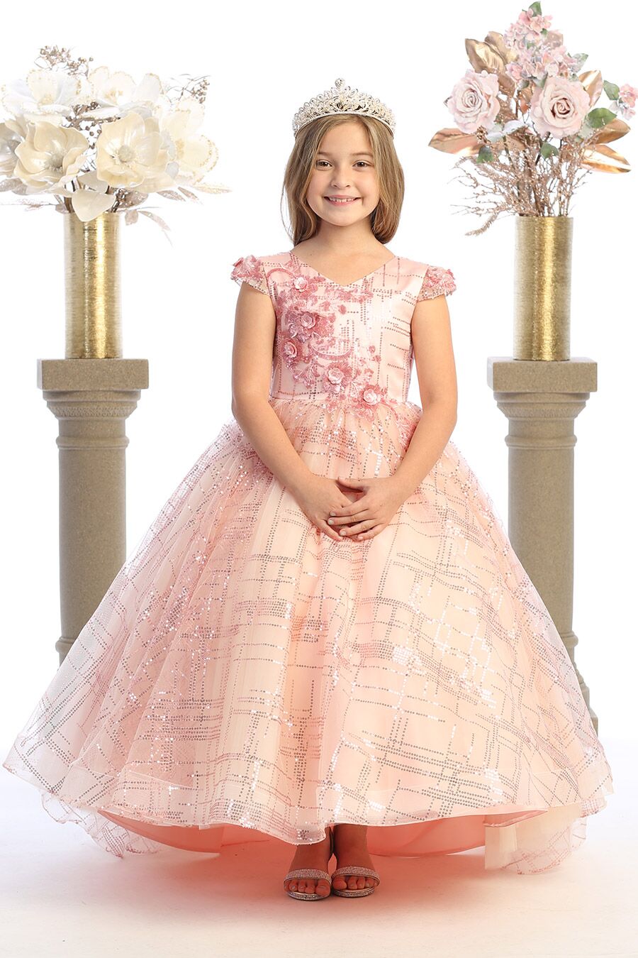 9026 Girls tulle ballgown with sequins - Image 2