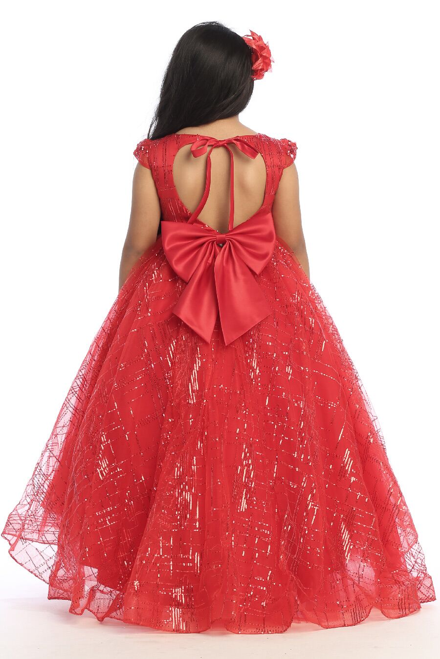 Light and airy tulle ballgown dress for girls with a heart shaped back . and a train back