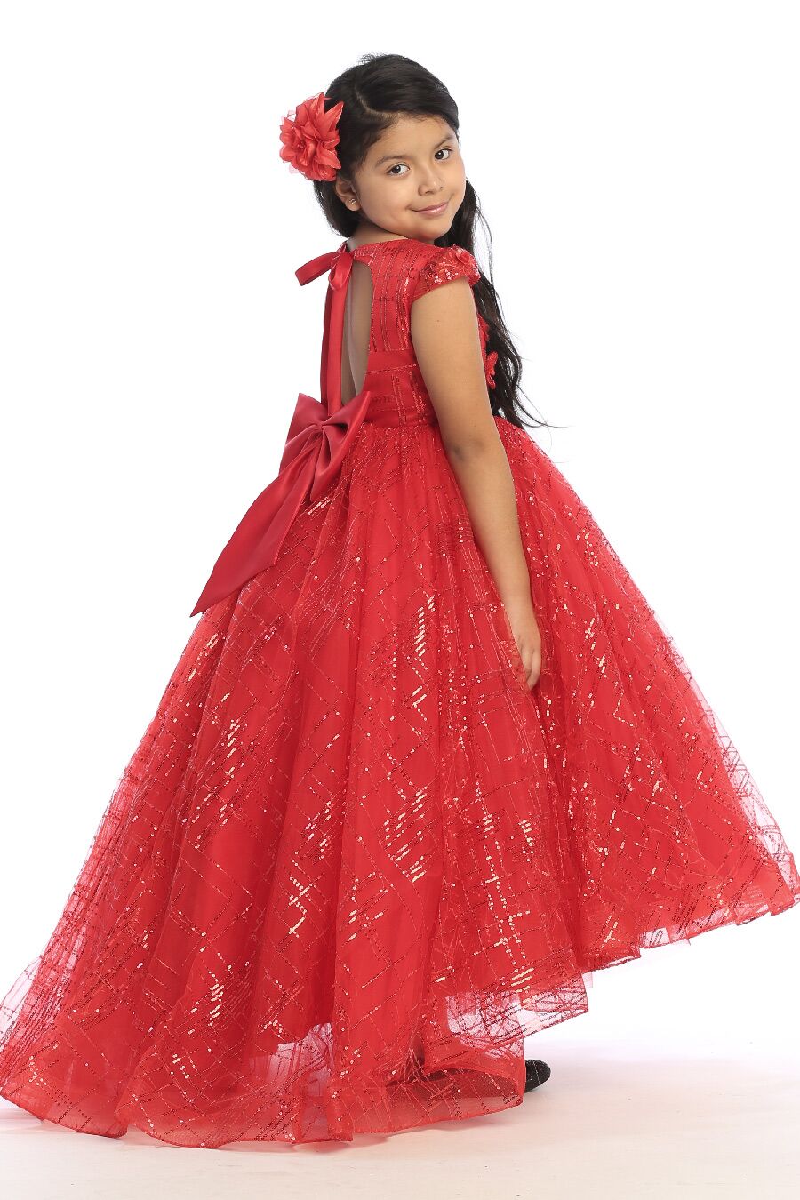 Light and airy tulle ballgown dress for girls with a heart shaped back