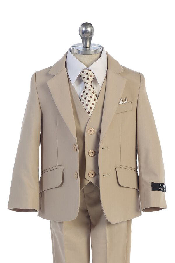 H4005-34 Classic Boy's Husky Khaki 5 piece suit